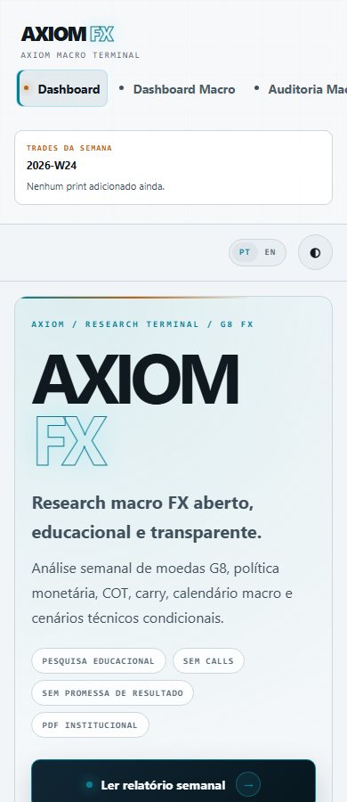 Mobile screenshot of the AXIOM FX terminal opening section