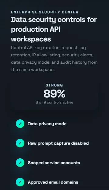 Mobile view of the Enterprise Security Center in API Management.
